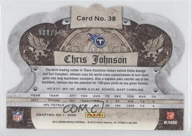 2012 Crown Royale Holo Silver /149 Chris Johnson #38 - Image 2 of 2