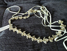 Poirier C-1325 Ivory Crystal Rhinestone Bridal Belt/Sash w/ Ribbon Ties