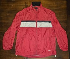 VTG 90s Nike Windbreaker Jacket L Black Red White Colorblock Swoosh Logo Lined