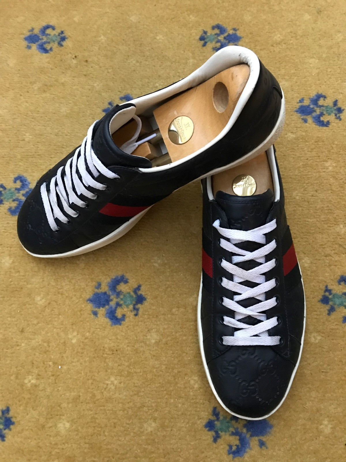 Gucci Ace Trainers Sneaker Shoes Monogram Leather Web Red Mens UK 10 US 11 EU 44 thumbnail 2