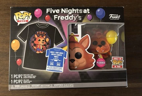 FNAF Funko Pop & Tee Ballon Foxy Flocked Figure With 2XL T-Shirt