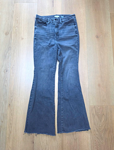 Good American Good Legs Flare Jeans Womens 15 Black Gray Stretch Raw Hem 31