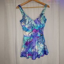 Maxine Of Hollywood One Piece Swimsuit Made In USA Size 12 Vintage Blue Fairy