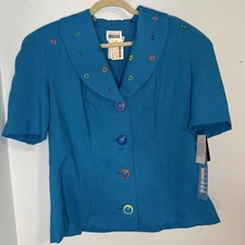 NWT Vintage 80's Leslie Fay Women's Turquoise and Multicolor Circle Blazer Sz 16