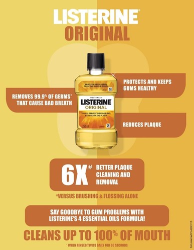 Buy 2 Get 1 Free 250ml LISTERINE Original Mouthwash Prevent Gum Problems, Plaque - Picture 5 of 7