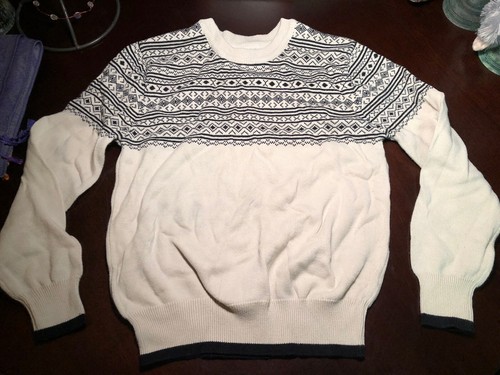 CAT & JACK Boys L (12/14) Light Beige Tribal Pattern Dressy Long Sleeve Sweater - Picture 2 of 3