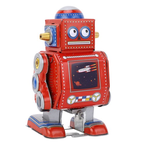 (Red)Wind Up Robot Toy Hand Made Decorative Vintage Clockwork Robot Toy - Picture 3 of 22