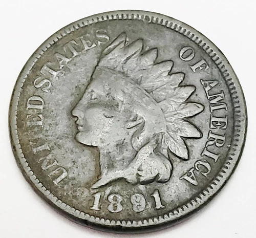 1891 P Indian Head Cent Penny  *F - FINE DETAILS*  **FREE SHIPPING**