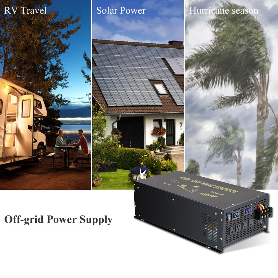 Rv Solar Inverter Pure Sine Wave Inverter 5000W 12V/24/36/48V DC to 120/220V AC Solar ...