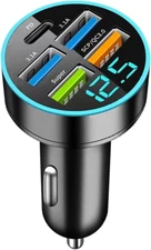 66W 5 Port Car Charger, 12-24V Quick Charge Automotive Fast Charging with USB PD