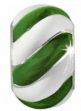 NWOT Brighton CANDY Cane STRIPES Bead GREEN White Enamel Silver RETIRED! New