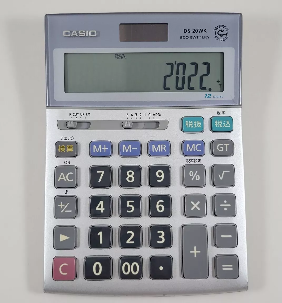 RARE Casio DS-20WK Japanese Calculator ECO Battery Solar Cell 12 Digits.  WORKS