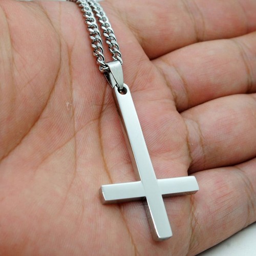 Stainless Steel Upside Down Cross Necklace Inverted Cross Pendant with Chain. - Picture 7 of 19