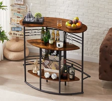 Bar Table Wine Storage Home Wooden Pub Party Wine Rack 2 Shelves Mini Bar Table