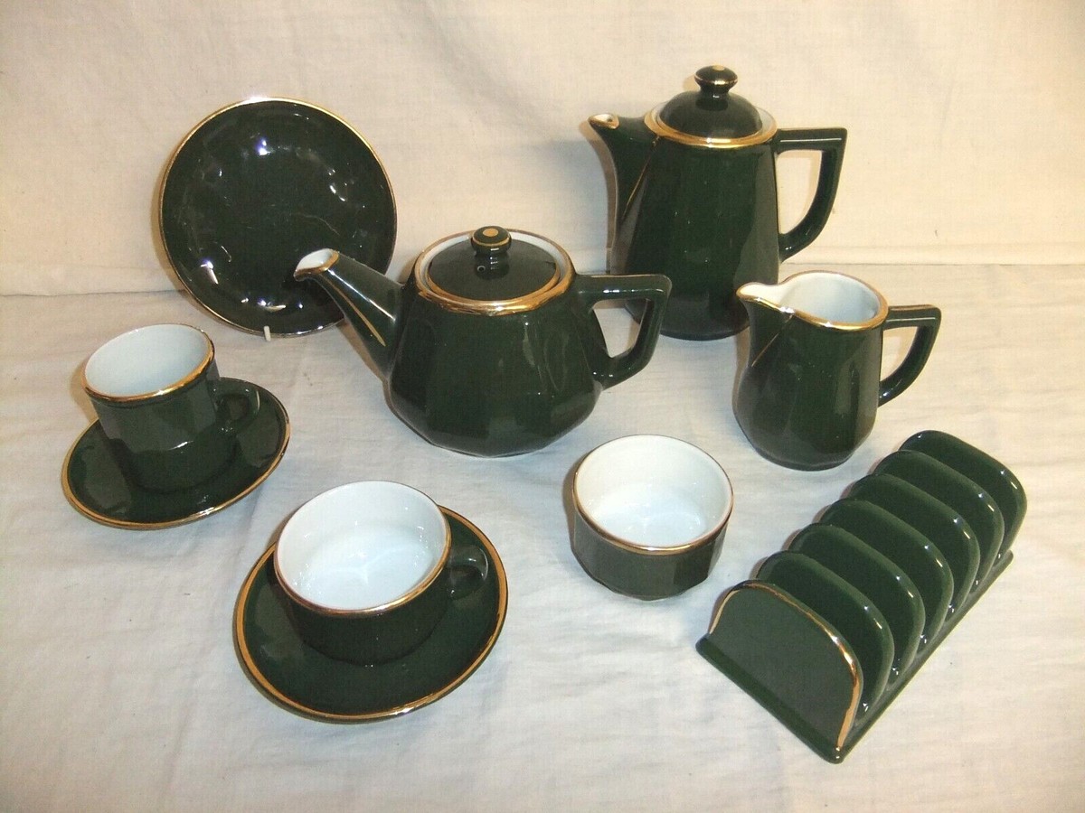 Apilco France green Yves Deshoulieres vintage gilded gold