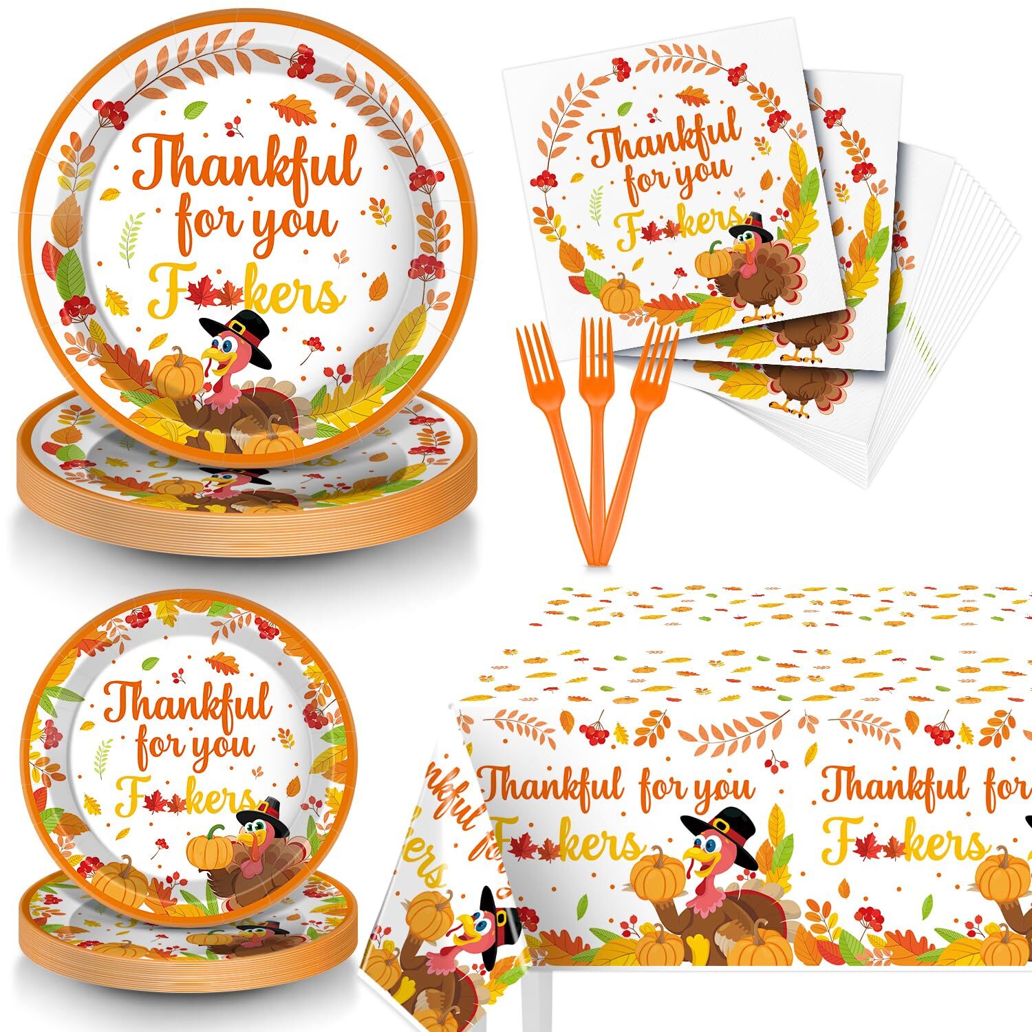 Thankful for you Tableware Thanksgiving Plates and Napkins Sets, Friendsgivin...