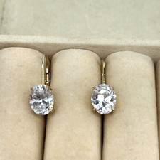 Oval Cubic Zirconia Pierced Dangle Drop Earrings Gold Tone Unbranded