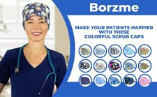 Working Cap with Button and Sweatband Adjustable Tie Back Bouffant Hats Printed