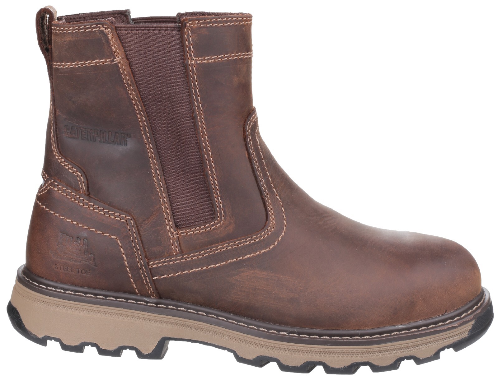 Caterpillar CAT Pelton Chelsea Dealer Safety Work Boots Brown Leather 6