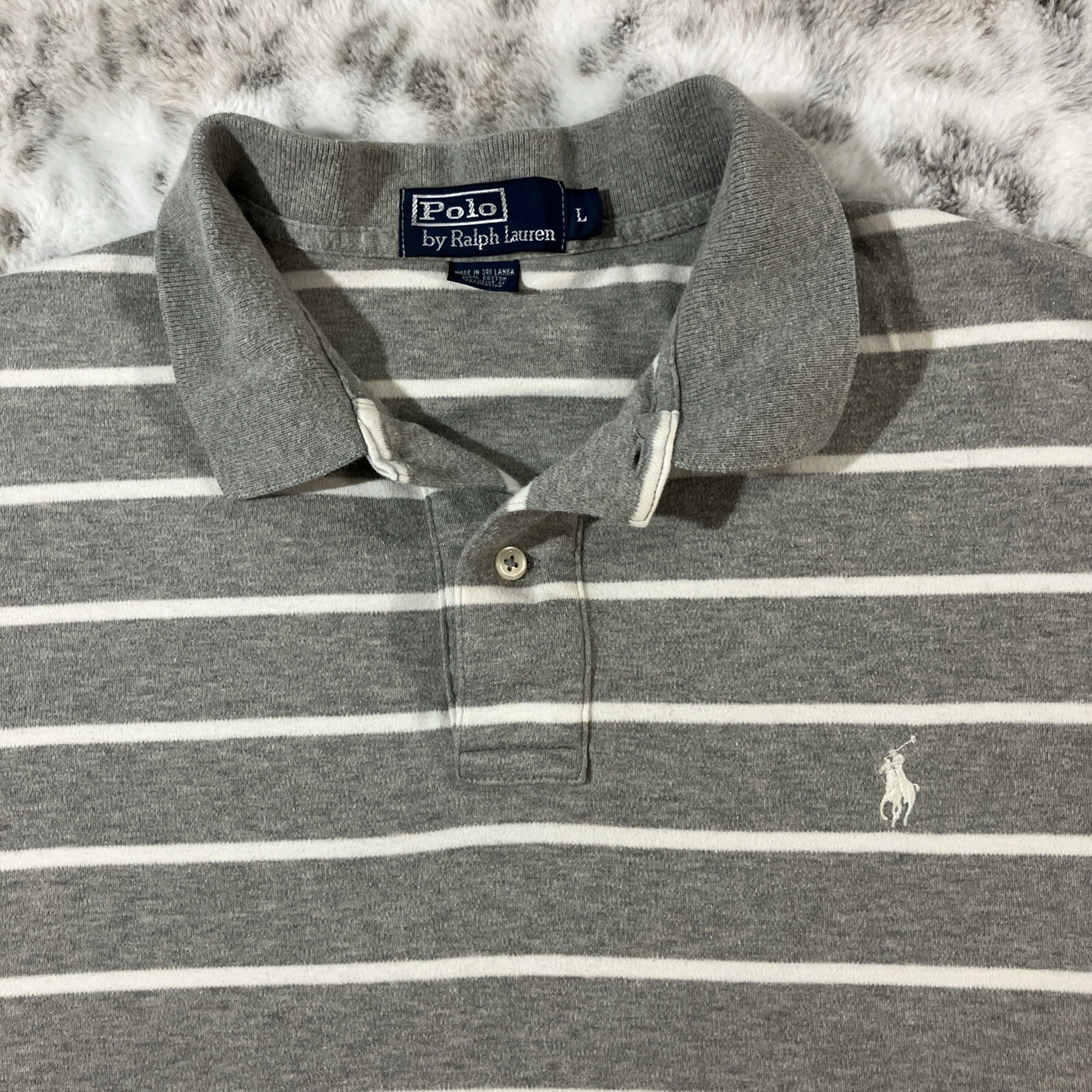 Polo Ralph Lauren vintage anni 90 grigio bianco rugby camicia uomo grande PRL ricamo pony
