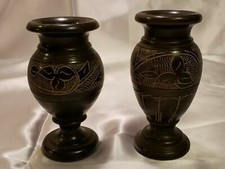 (2) TWO Rare Inscribed 19 C Dead Sea Stone 3" Miniature Vases