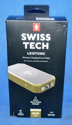 Swiss Tech 31655 20000 mAh Wireless Power Bank with Flashlight and Charging Pad