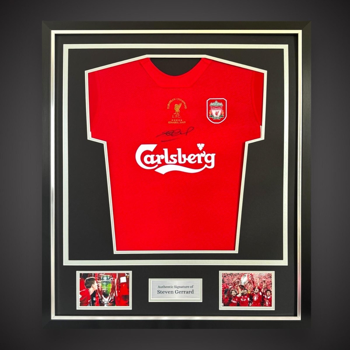 Steven Gerrard Signed Deluxe Framed Liverpool 2005 Istanbul Shirt