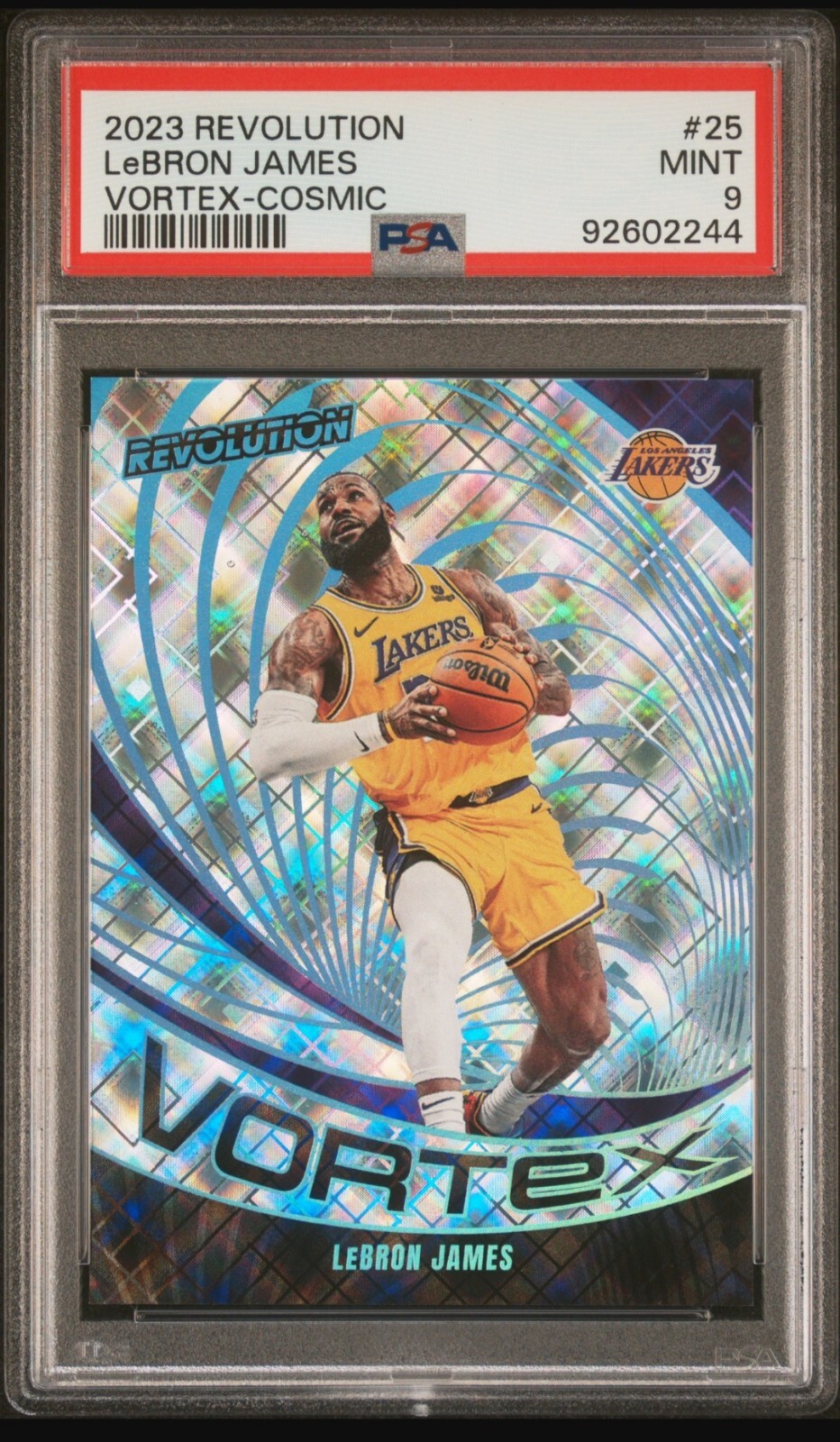 LeBRON JAMES 2023 PANINI REVOLUTION VORTEX COSMIC CARD #72/99 PSA MINT 9!