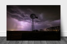 Windmill Metal Print: Oklahoma Stormy Night Lightning Weather Country Wall Art