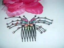 Jeweled Rhinestone Butterfly Slide Hair Comb 5" NWT