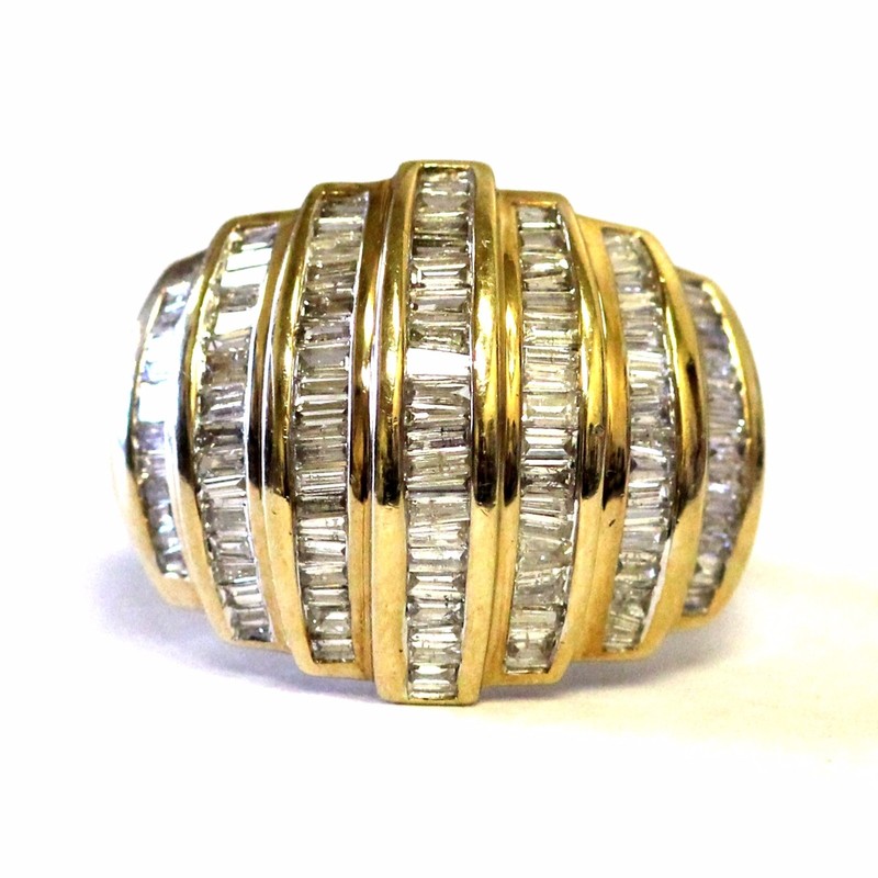 10k yellow gold 3.33ct SI3 H diamond cluster anniversary ring 7.6g dome band