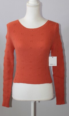 O'NEILL Women's Sylva Knit Crop Ribbed Stretch Sweater Salmon SZ M NWT MSRP $60