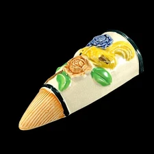 Japan Maruhon Ware Handpainted Ceramic Wall Pocket Yellow Bird Flowers CRAZING