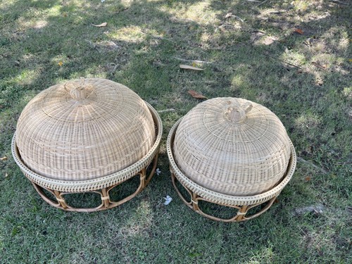 Vintage Thai Handicraft Round Table Tray Rattan Khantoke Set &Rattan Food Cover - Picture 9 of 46