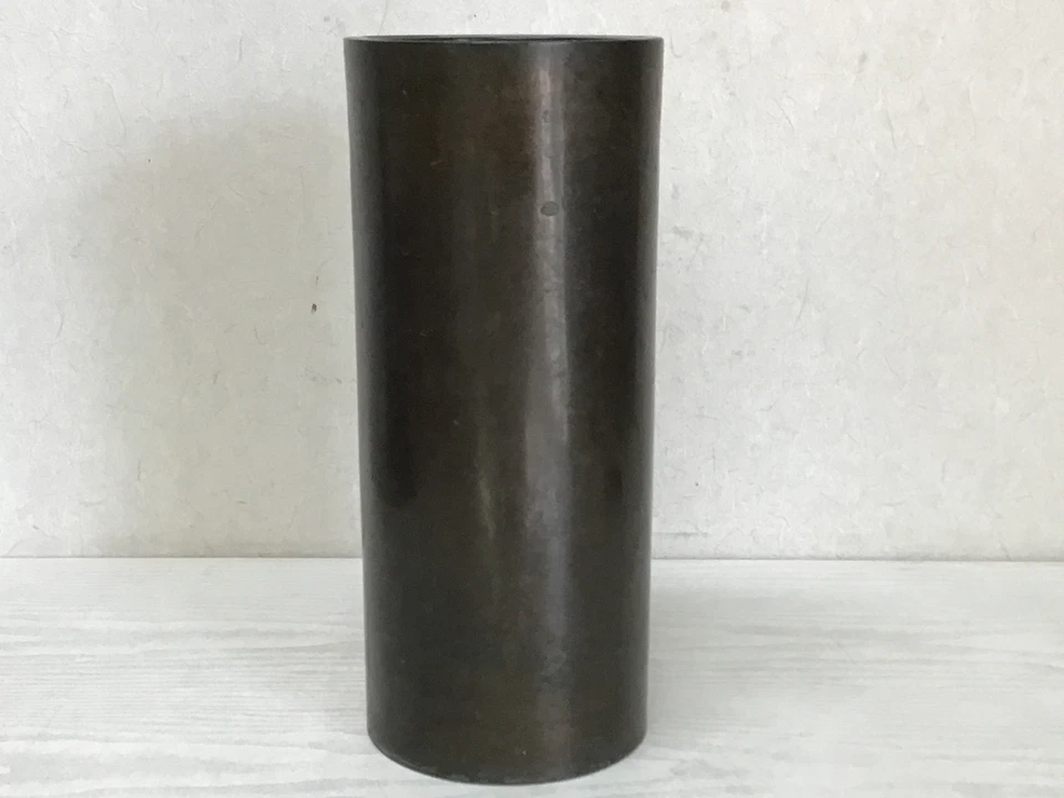 Y2383 FLOWER VASE Copper Inlay tubular Japan antique ikebana home decor interior - Image 3 of 4