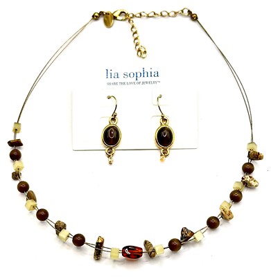 Lia Sophia Butterscotch Jasper Chips,  Tiger s Eye Gold Necklace & Earrings Set