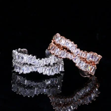 Resizable X Shape Cubic Zirconia Crystal Ladies Cross Open Ring Cocktail Jewelry