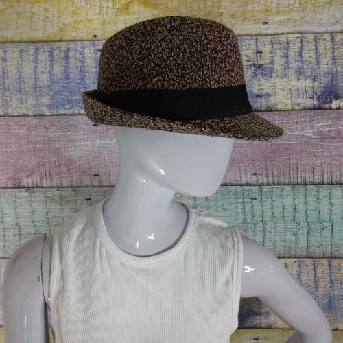 Brown tweed fedora with black band all 