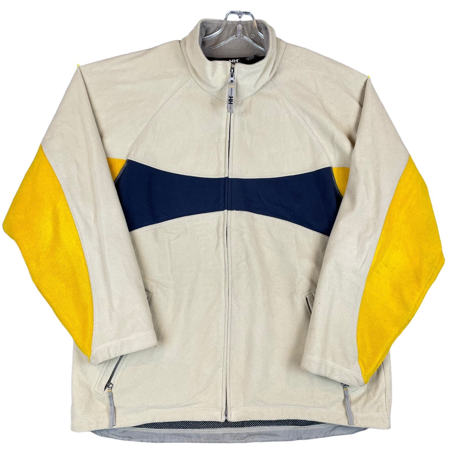 Chaqueta de esquí Helly Hansen para hombre XL con cremallera completa amarillo marino beige bordada snowboard