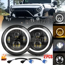 Pair 7" Inch Round LED Headlights Halo Angle Eyes For Jeep Wrangler JK LJ TJ CJ