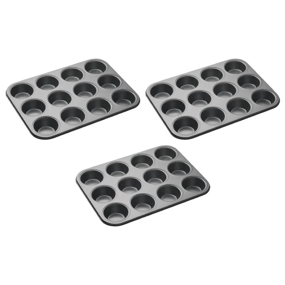 Culinary Edge Mini Muffin Pan Steel 12 Cup Cupcake Non Stick Coating New, 3  Pack