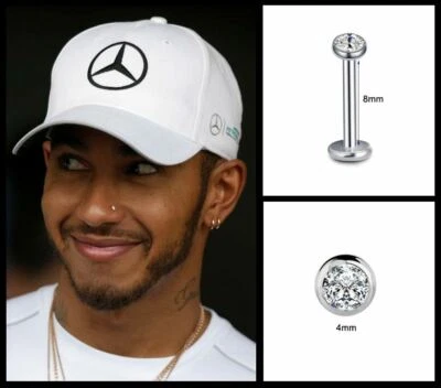 Hombre/Niño’s: Lewis Hamilton Chapado en Oro Blanco 18ct 4mm Circonita Cúbica Nariz Tachuela
