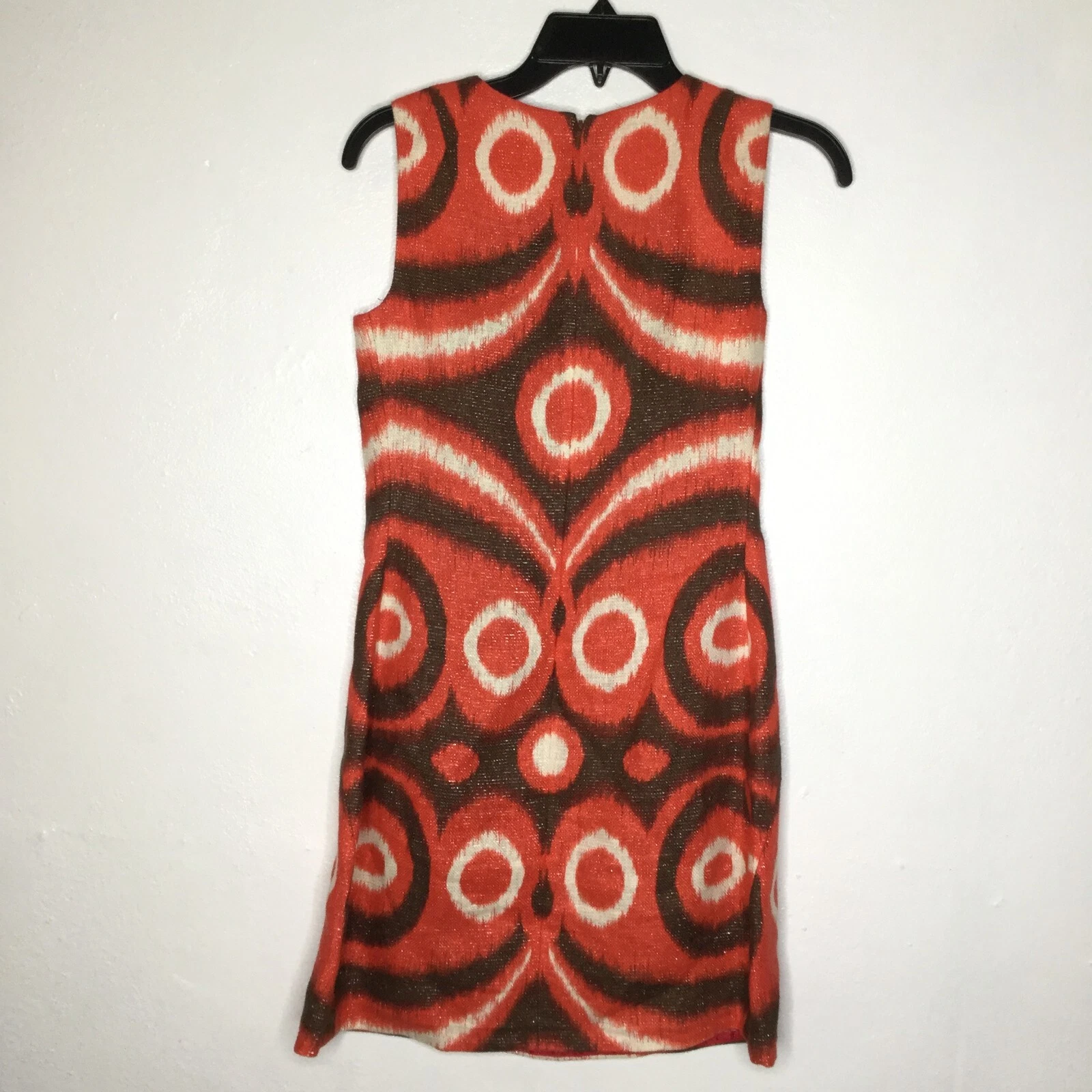 Abito Tory Burch Donna 0 Arancione Geometrico Turno Senza Maniche Tasche Cerniera Lino