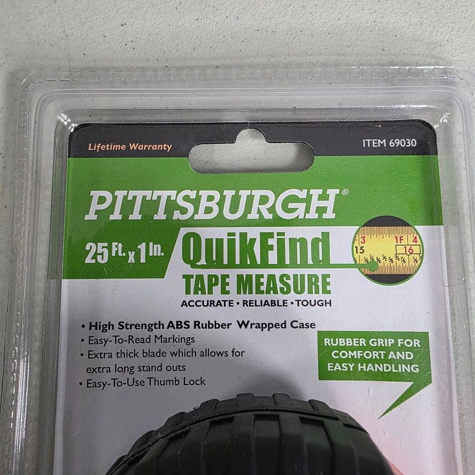 Pittsburgh Tape Measure NEW Quik Find 25ft x 1" ABS Rubber Grip Heavy Duty Tool - Image 3 of 4