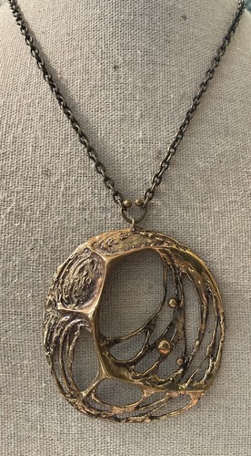 Karl Laine & Sten Laine Vintage Bronze Anhänger Finnland Halskette Rolo Link 30"