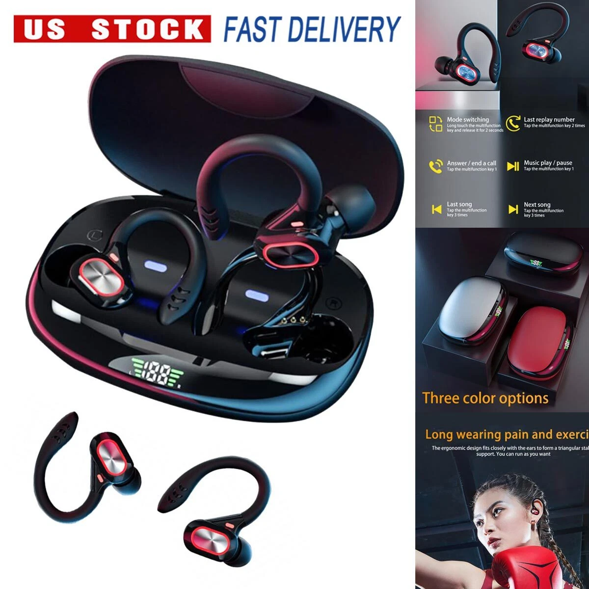 1 Pair Wireless Bluetooth Headphones Sport Earbuds For Samsung Galaxy S10 S9 S8