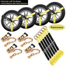 4 set Car Tie Down Straps with Chain Anchors Ratchet Tie Down Car Trailer Hauler