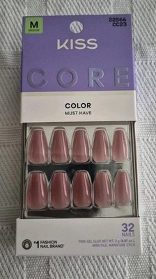 NIB Kiss Core Color Must Have Pink Press On Nails 32 Medium Nails