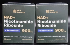 2 Pack Reus Research NAD+ Nicotinamide Riboside 900mg | BB 11/30/26 | Anti-Aging
