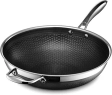 HexClad Hybrid Nonstick 12-Inch Wok, Stay-Cool Handle, Dishwasher-Friendly, Oven